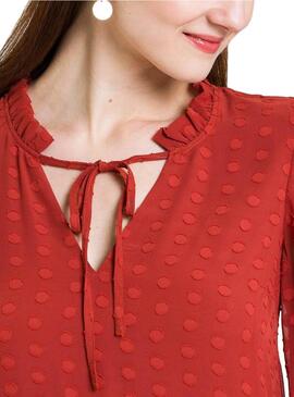 Vestido Tecido de bolinhas de terracota Naf Naf Mulher