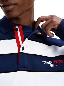Polo Tommy Jeans Stripes Azul y Branco para Homem