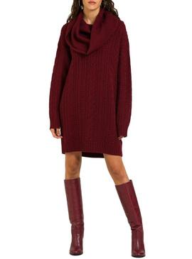 Vestido Naf Naf De Knitted trançado Bordeaux Mulher