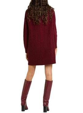 Vestido Naf Naf De Knitted trançado Bordeaux Mulher