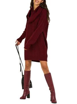 Vestido Naf Naf De Knitted trançado Bordeaux Mulher