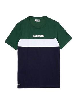 T-Shirt Lacoste Color Block Verde para Homem