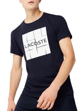 T-Shirt Lacoste Geometric Azul Marinho para Homem