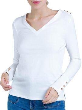 T-Shirt Naf Naf VNeck Branco para Mulher