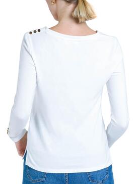 T-Shirt Naf Naf VNeck Branco para Mulher