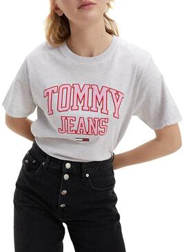 T-Shirt Tommy Jeans Collegiate Cinza para Mulher