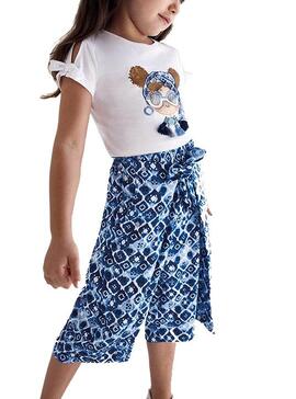 Calças Mayoral Impresso Culotte Azul para Menina