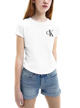 T-Shirt Calvin Klein Chest Monogram Branco Menina