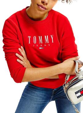 Sweat Tommy Jeans Essencial Logo Vermelho Mulher