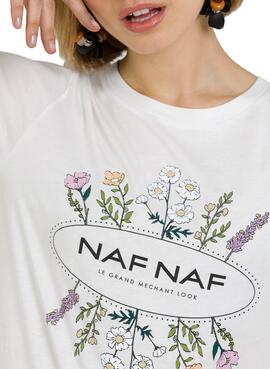 T-Shirt Naf Naf Flores Branco para Mulher