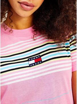 T-Shirt Tommy Jeans Regular Center Rosa Mulher