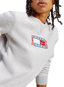 Sweat Tommy Jeans Timeless Flag Cinza Mulher