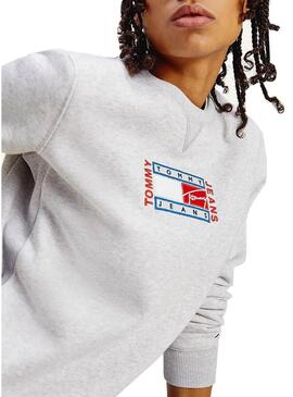 Sweat Tommy Jeans Timeless Flag Cinza Mulher