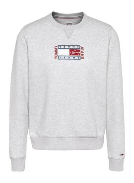 Sweat Tommy Jeans Timeless Flag Cinza Mulher