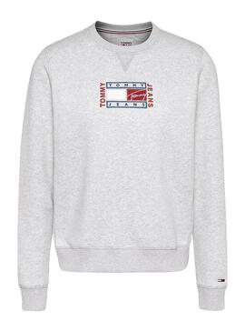 Sweat Tommy Jeans Timeless Flag Cinza Mulher
