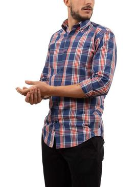 Camisa Klout Madras Azul Marinho para Homem