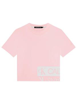 T-Shirt Calvin Klein Mirrored Logo Rosa Mulher