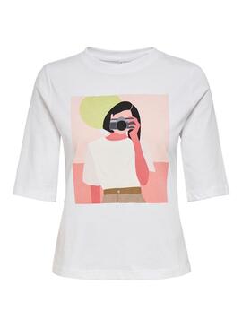 T-Shirt Only Theo Life Branco para Mulher