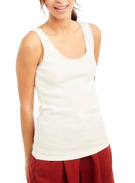 T-Shirt Naf Naf Puntillas Branco para Mulher