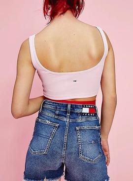 T-Shirt Tommy Jeans Pastel Crop Rib Rosa Mulher