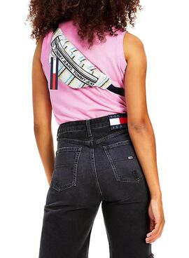 Polo Tommy Jeans Crop Rosa para Mulher 