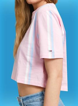T-Shirt Tommy Jeans Pastel Cropped Listras Mulher