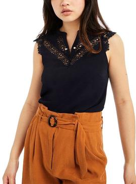 T-Shirt Naf Naf Embroidery Azul Marinho para Mulher