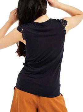 T-Shirt Naf Naf Embroidery Azul Marinho para Mulher