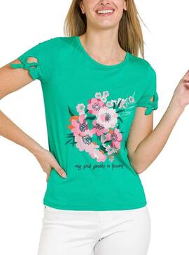 T-Shirt Naf Naf Embroidered Verde para Mulher