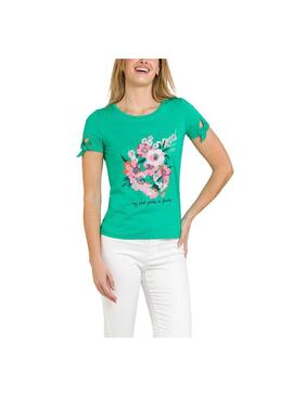 T-Shirt Naf Naf Embroidered Verde para Mulher