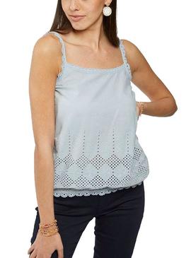 T-Shirt Naf Naf Crochet Azul para Mulher